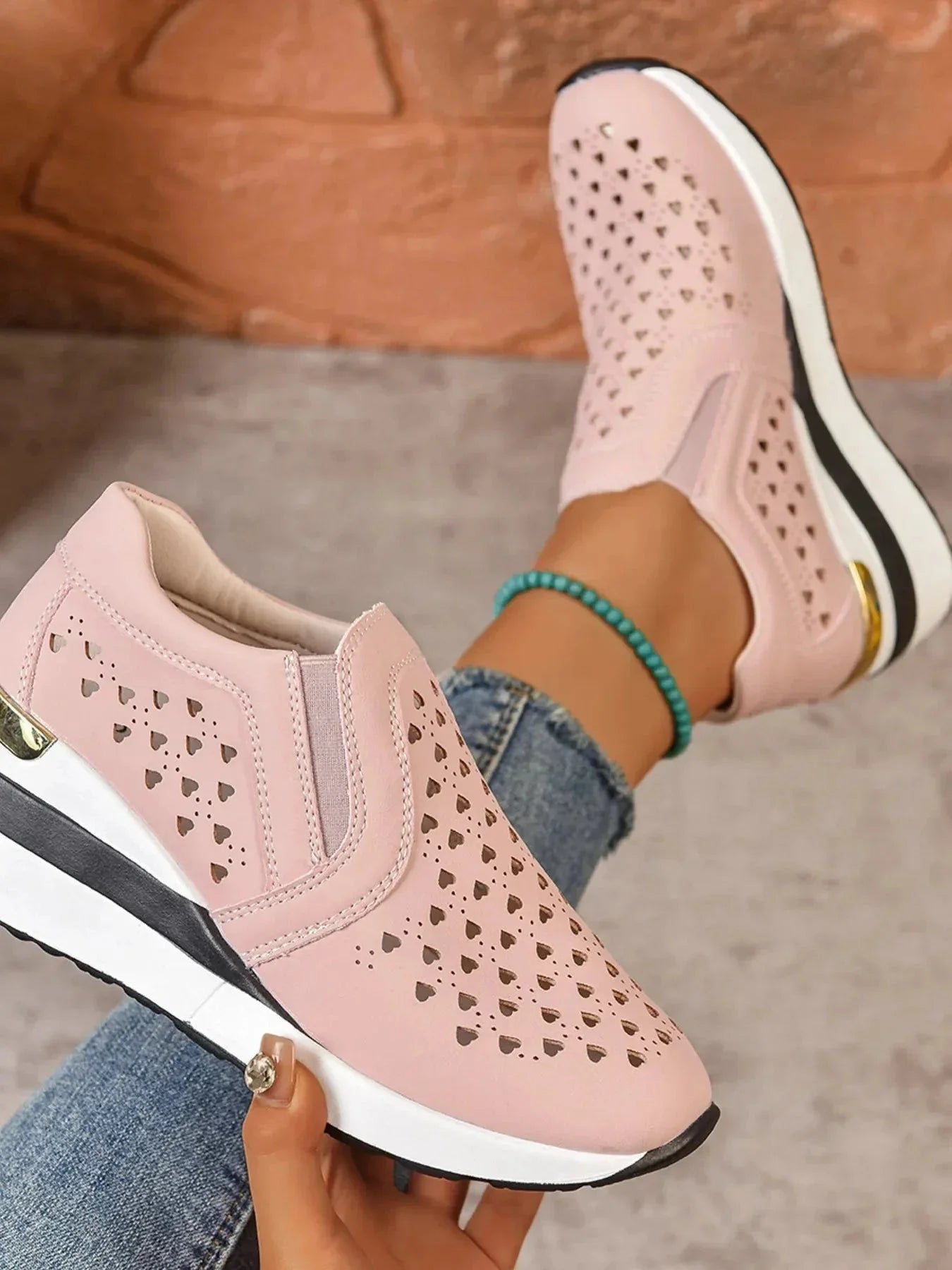 Breathable Cutout Wedge Sneakers - VILLA FASHION