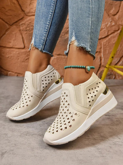 Breathable Cutout Wedge Sneakers - VILLA FASHION