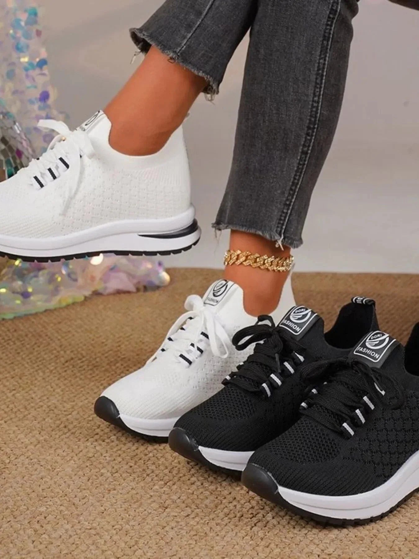 Breathable Mesh Lace Up Sneakers - VILLA FASHION