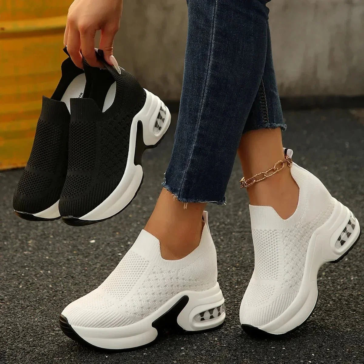 Breathable Mesh Platform Sneakers - VILLA FASHION