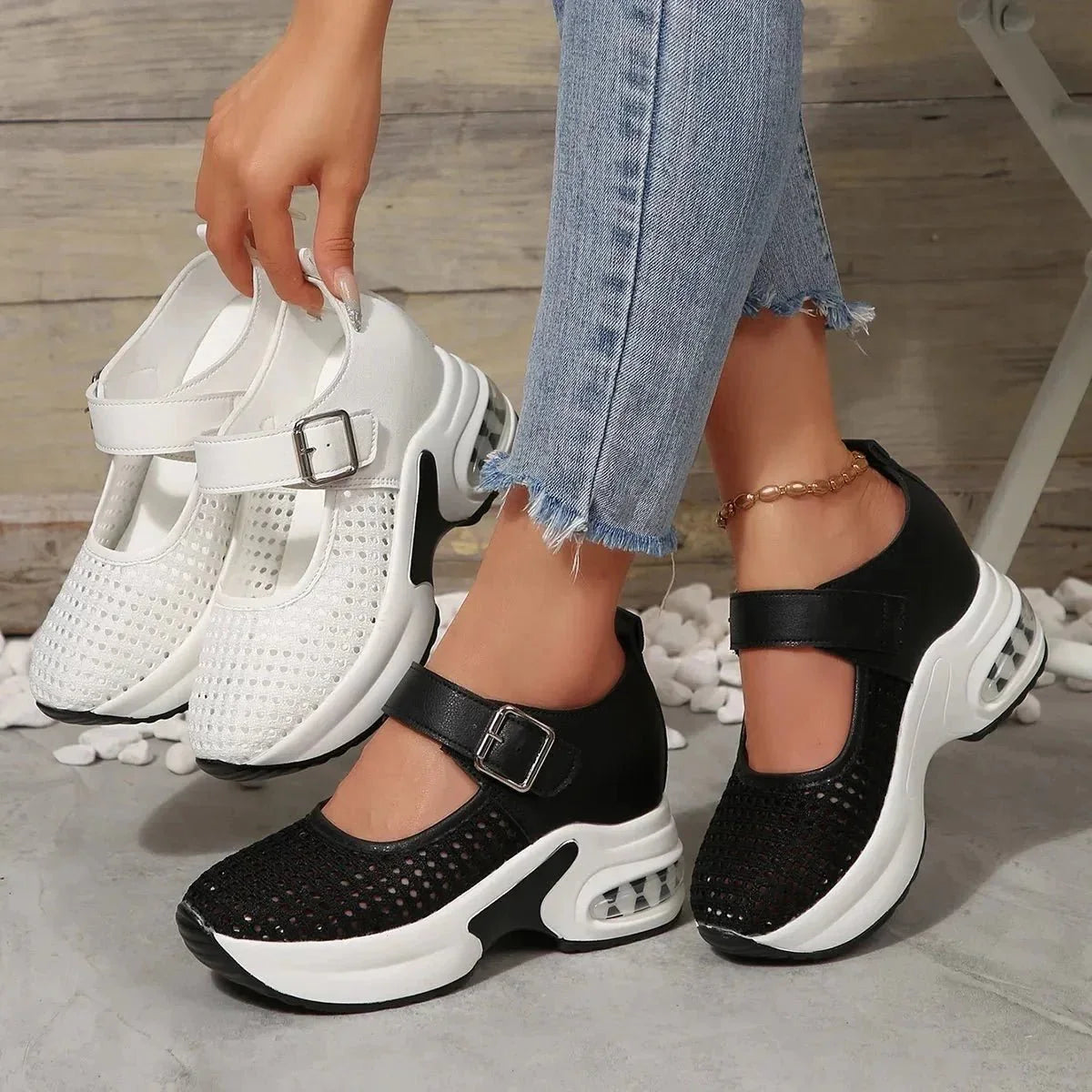 Breathable Mesh Platform Sneakers - VILLA FASHION