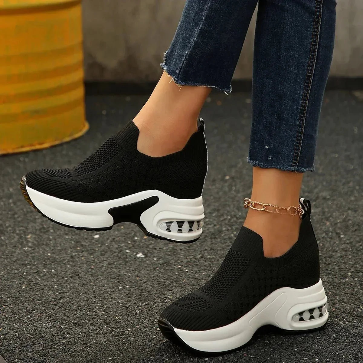 Breathable Mesh Platform Sneakers - VILLA FASHION