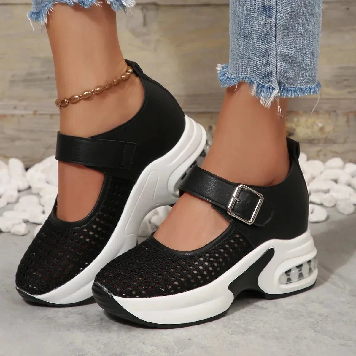 Breathable Mesh Platform Sneakers - VILLA FASHION