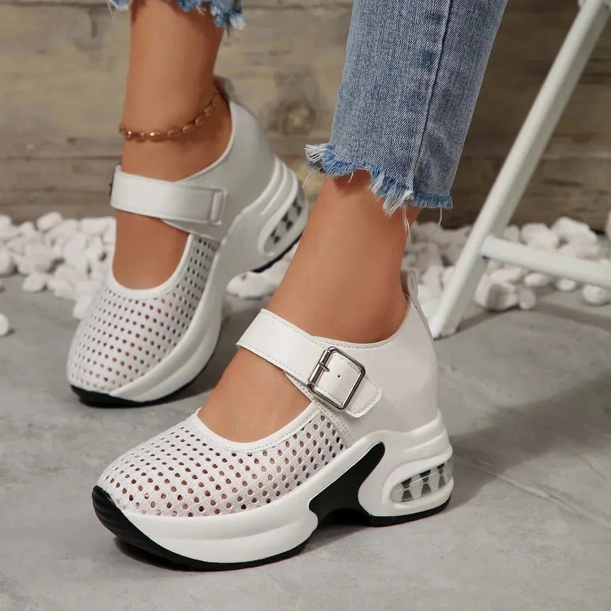 Breathable Mesh Platform Sneakers - VILLA FASHION