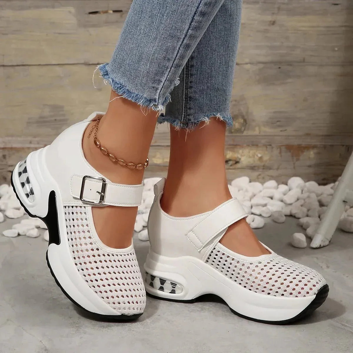 Breathable Mesh Platform Sneakers - VILLA FASHION