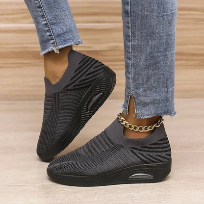 Breathable Mesh Wedge Sneakers - VILLA FASHION