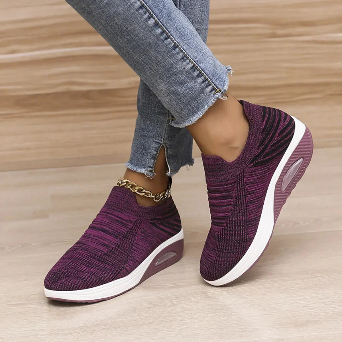 Breathable Mesh Wedge Sneakers - VILLA FASHION