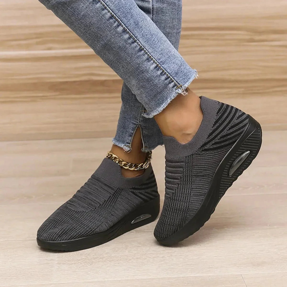 Breathable Mesh Wedge Sneakers - VILLA FASHION