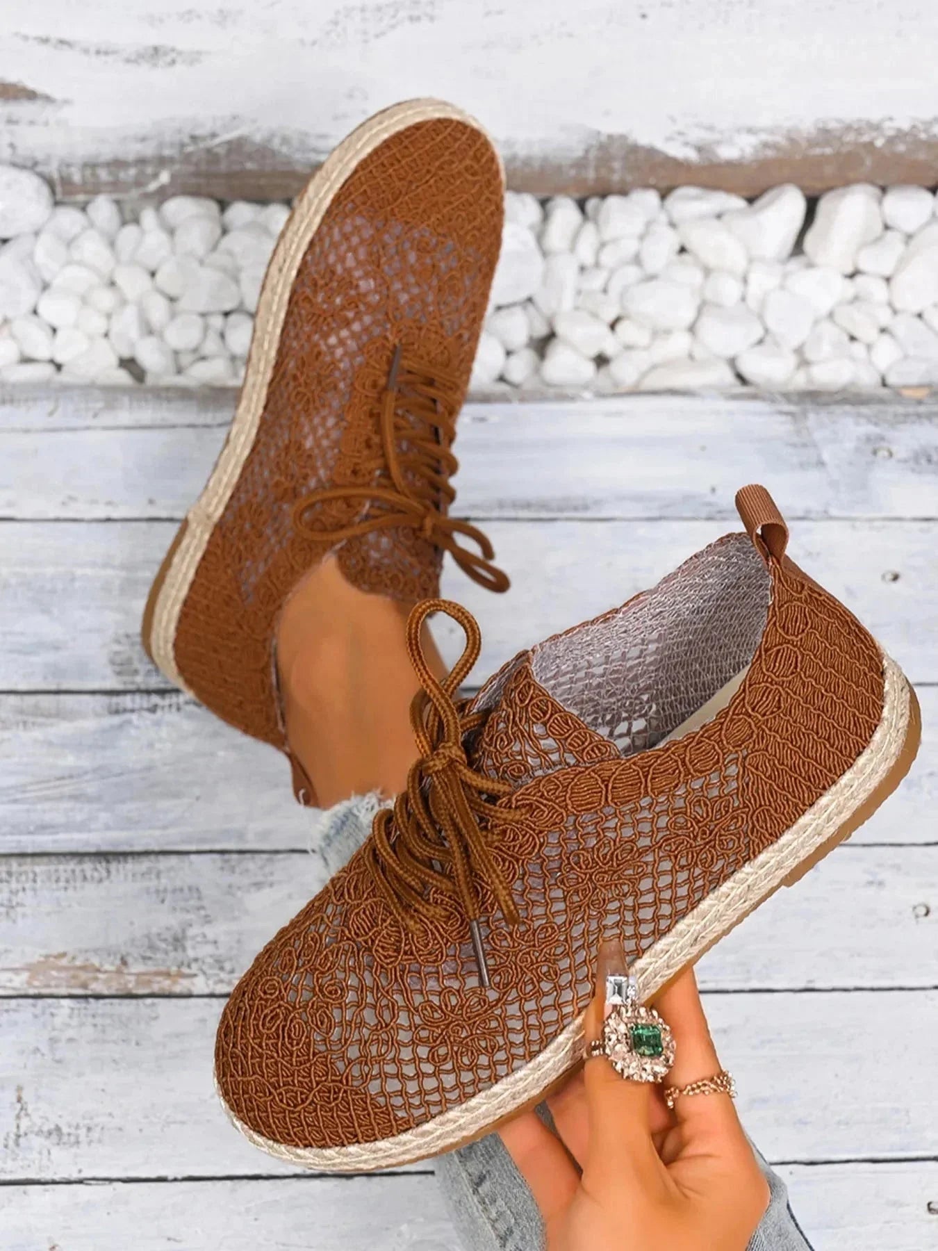 Breathable Woven Lace Up Sneakers - VILLA FASHION