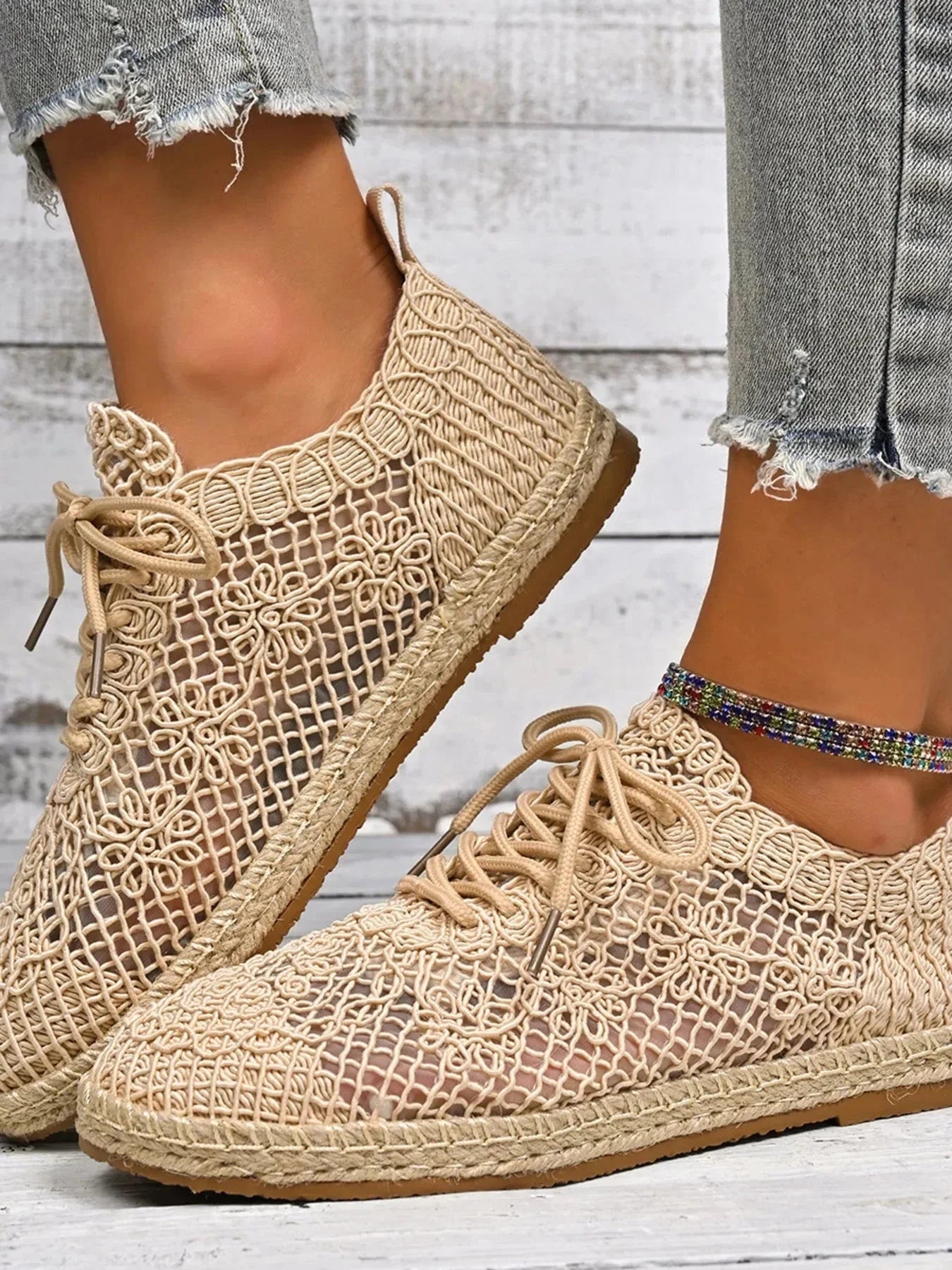 Breathable Woven Lace Up Sneakers - VILLA FASHION