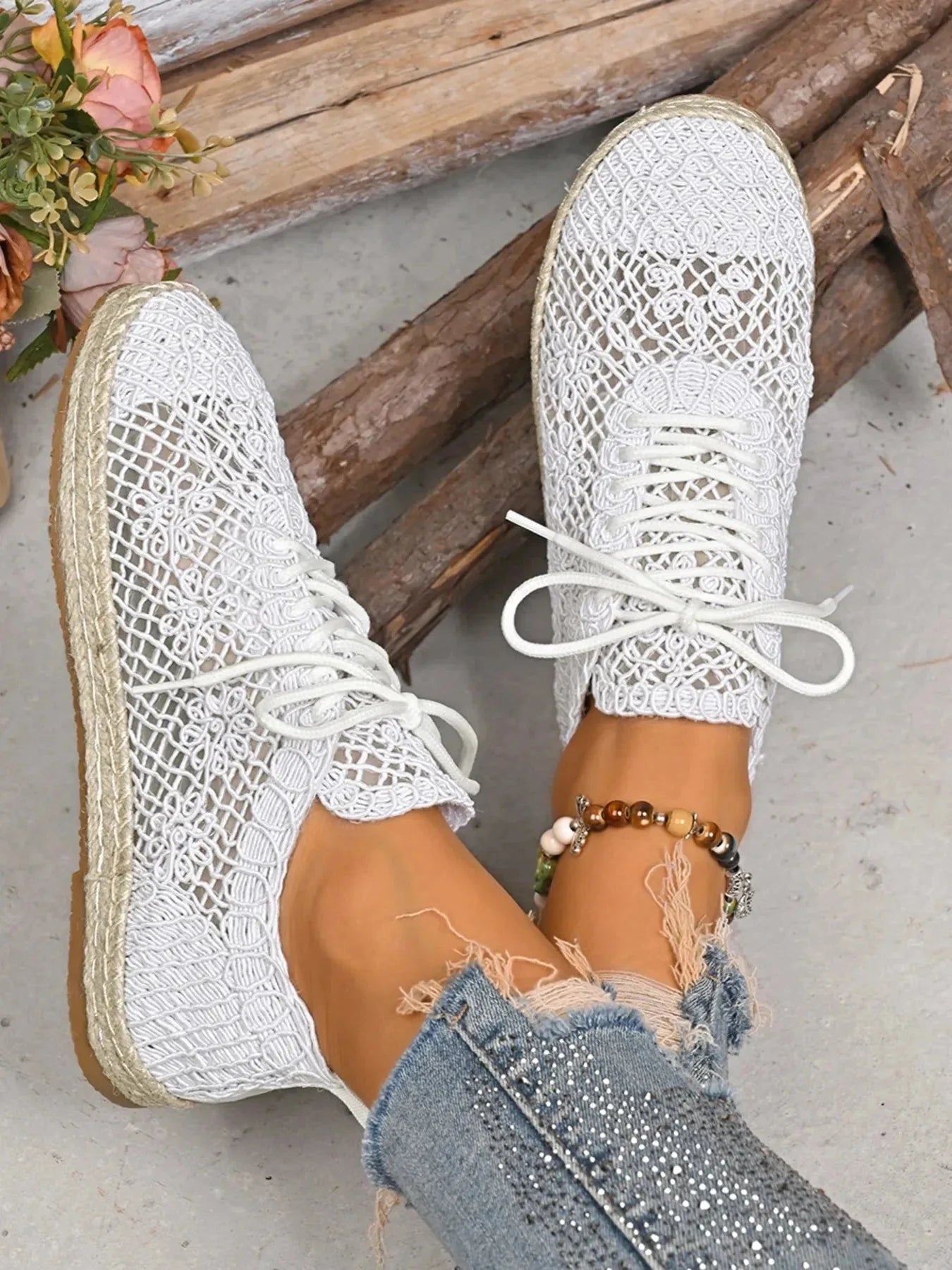 Breathable Woven Lace Up Sneakers - VILLA FASHION