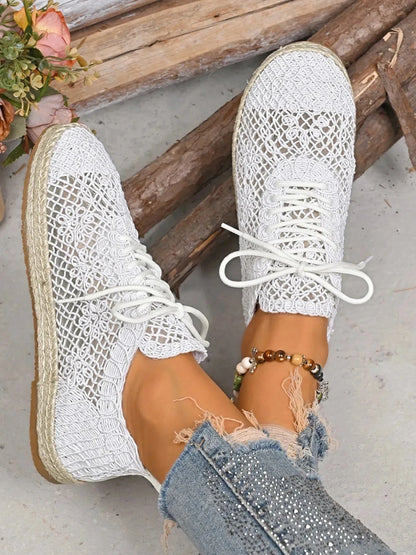 Breathable Woven Lace Up Sneakers - VILLA FASHION