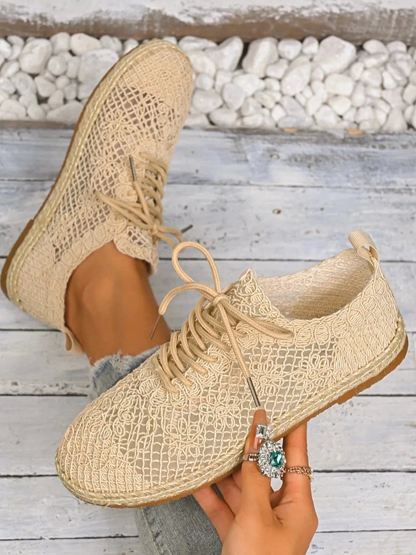 Breathable Woven Lace Up Sneakers - VILLA FASHION