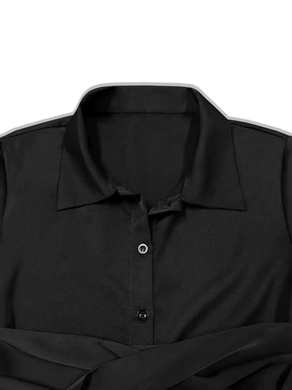 Button Down Belted Midi Shirt Dress - VILLA FASHION