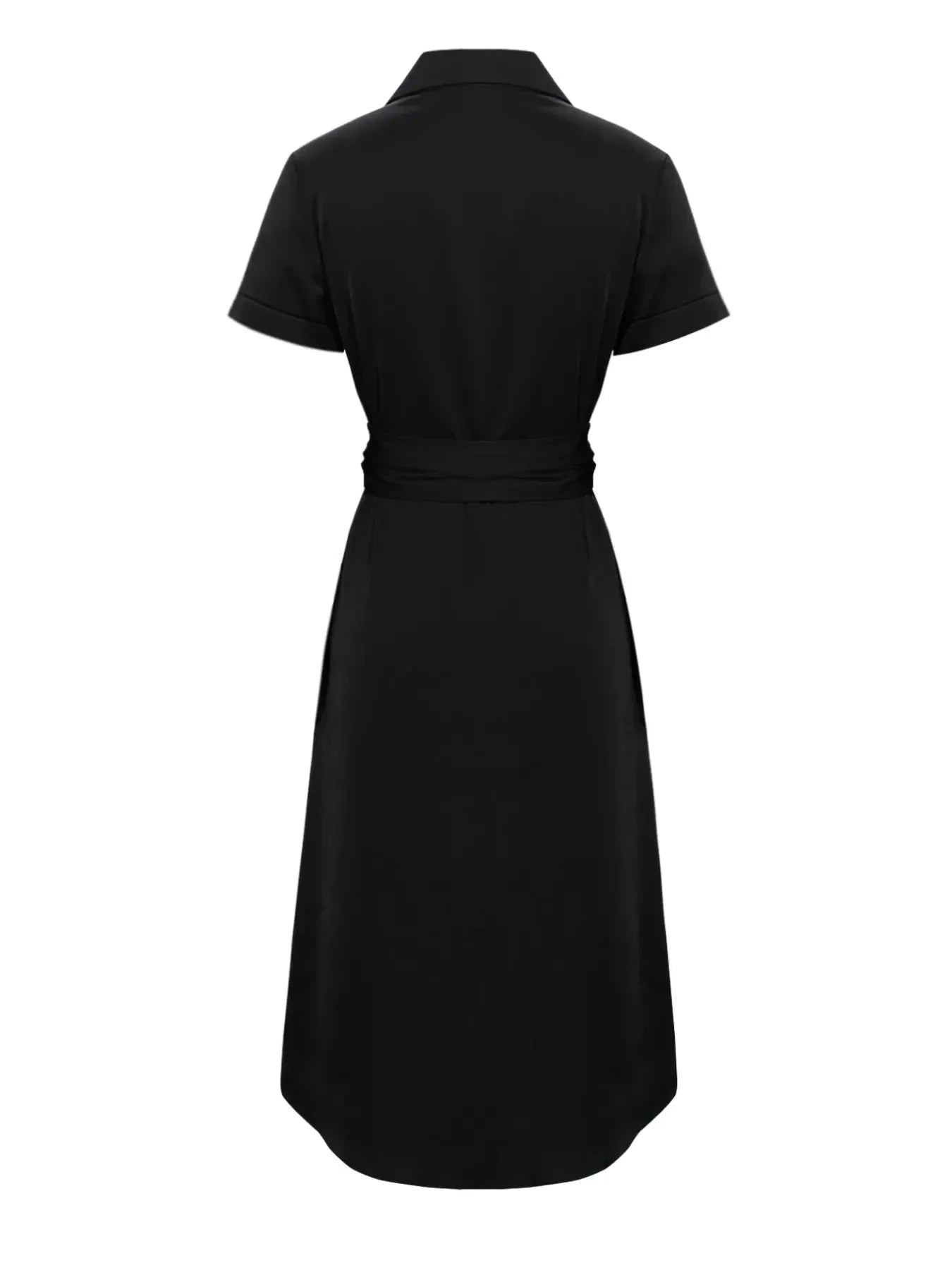 Button Down Belted Midi Shirt Dress - VILLA FASHION