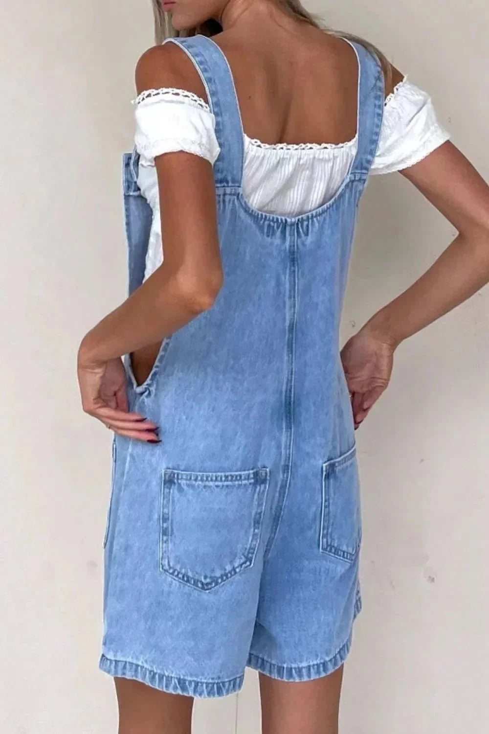 Button Front Denim Overall Shorts with Front Pockets - VILLA FASHION