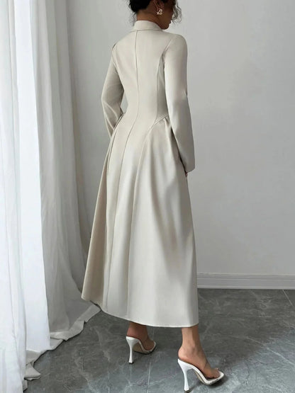 Button - Front Long Sleeve Dress - VILLA FASHION