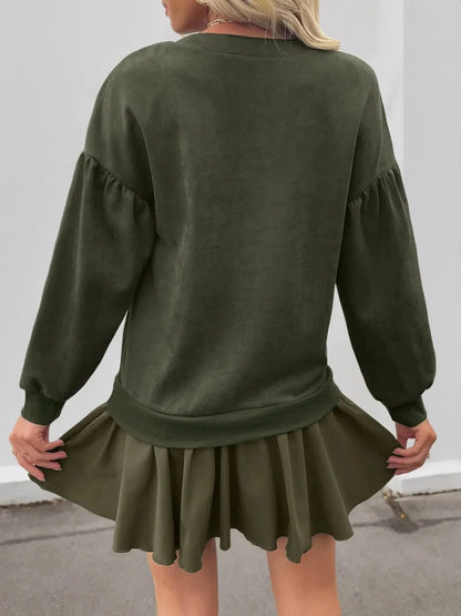 Button Front Mini Sweatshirt Dress - VILLA FASHION