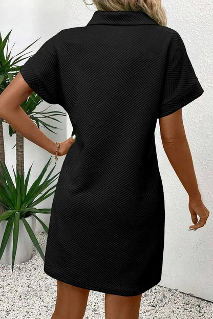 Button Front Short Sleeve Mini Dress - VILLA FASHION