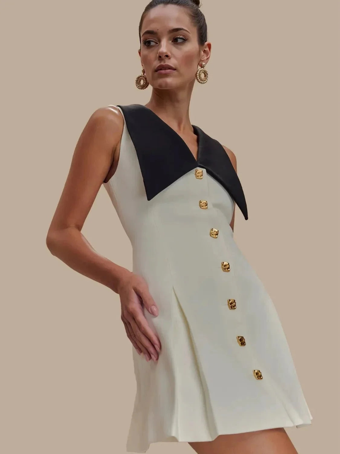 Button Front Sleeveless Mini Dress - VILLA FASHION