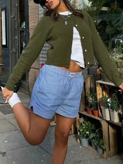 Button - Up Cropped Sweater Cardigan - VILLA FASHION