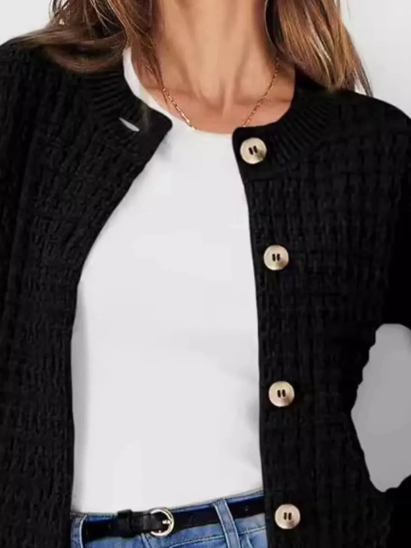 Button - Up Long Sleeve Cardigan - VILLA FASHION