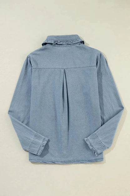 Button Up Long Sleeve Denim Top - VILLA FASHION