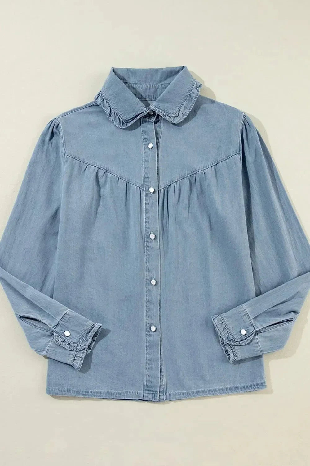 Button Up Long Sleeve Denim Top - VILLA FASHION
