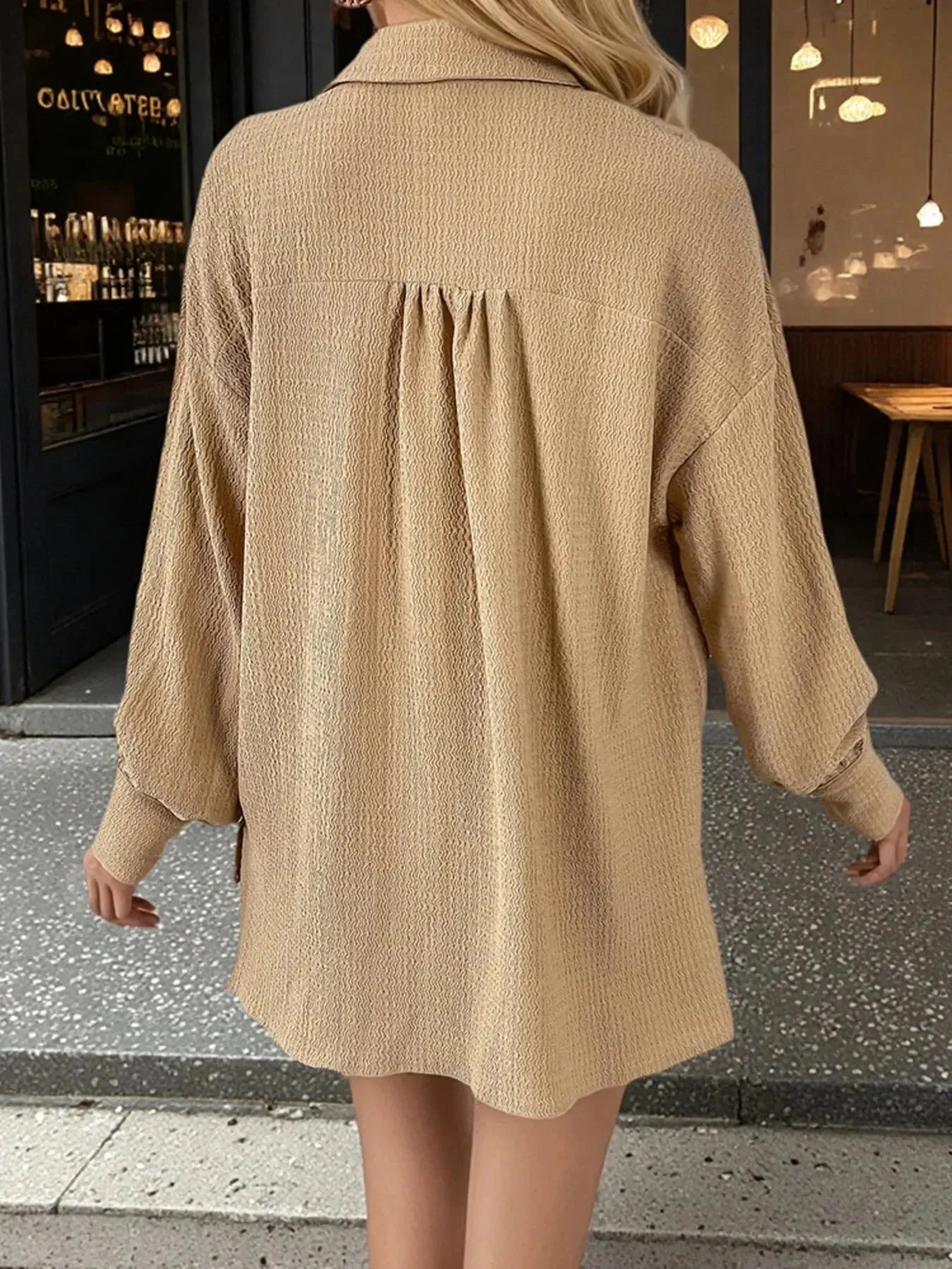 Button Up Long Sleeve Shirt and Shorts Set - VILLA FASHION