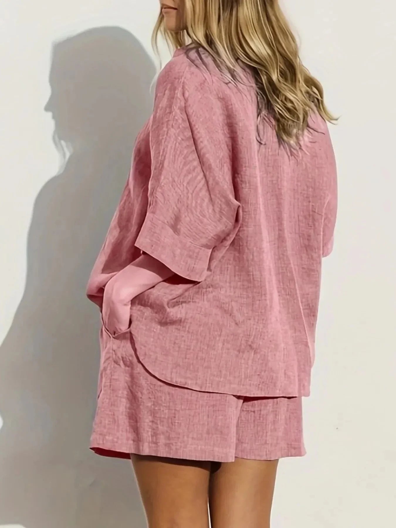 Button - Up Shirt and Shorts Set - VILLA FASHION