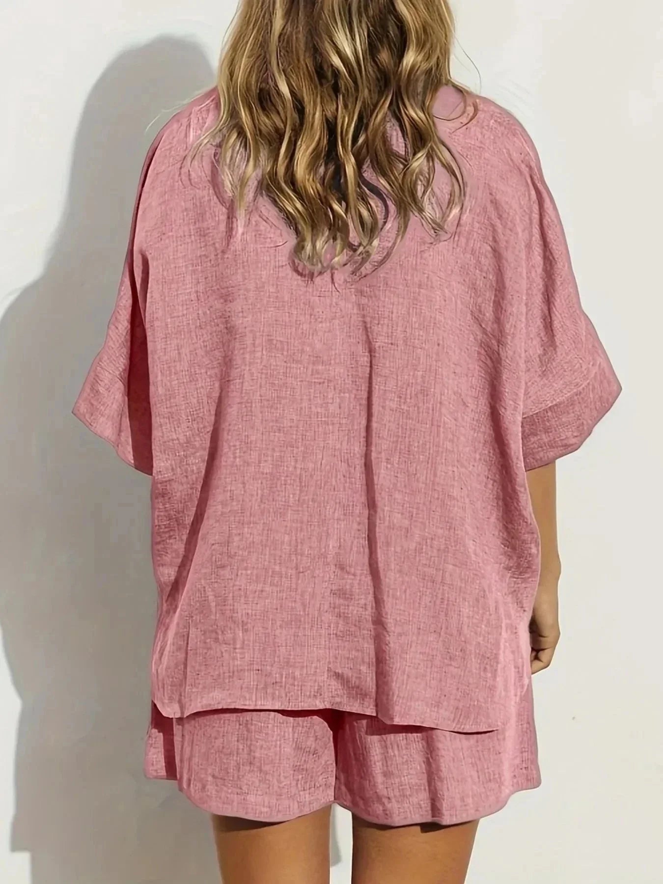 Button - Up Shirt and Shorts Set - VILLA FASHION