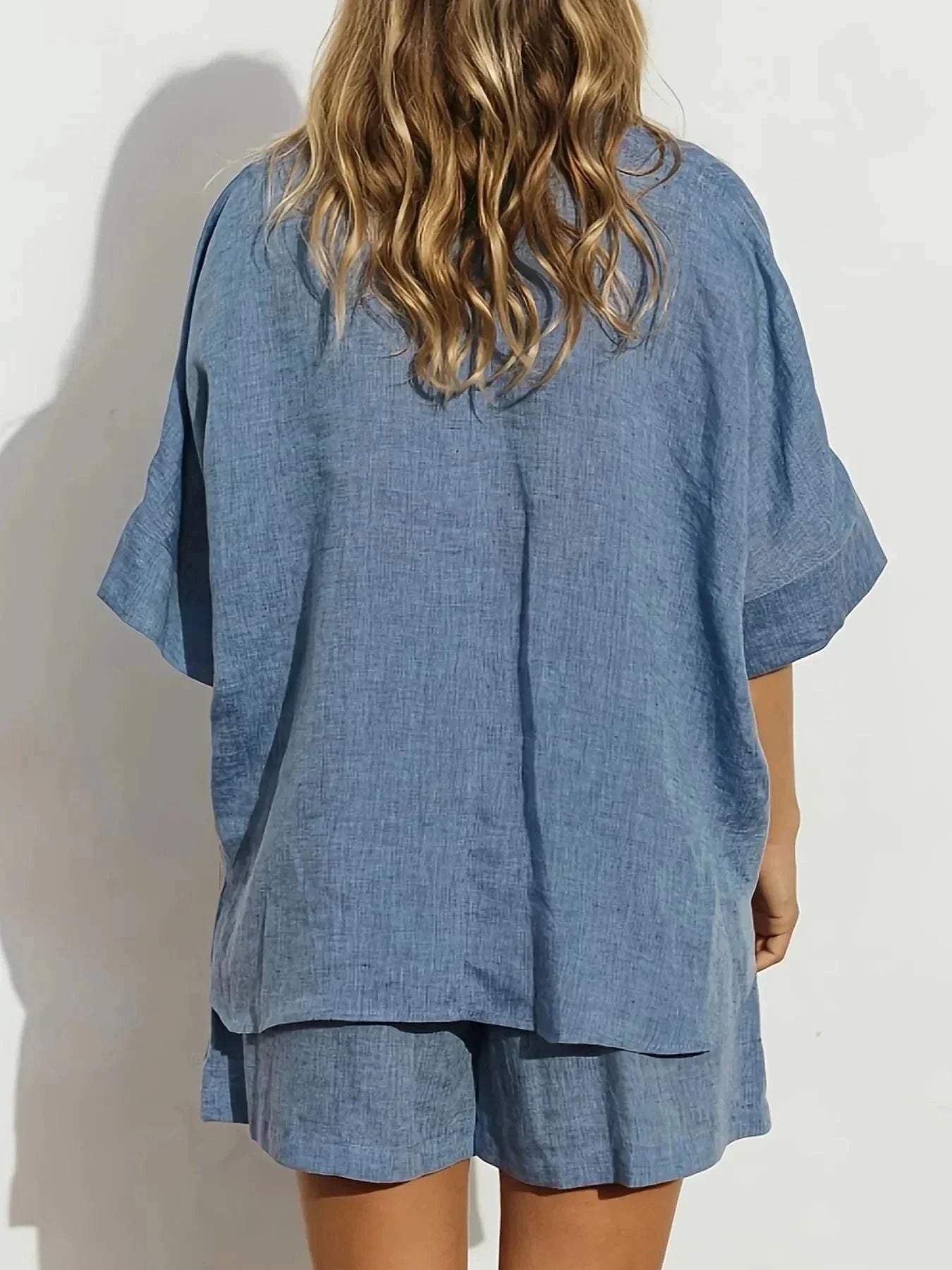 Button - Up Shirt and Shorts Set - VILLA FASHION