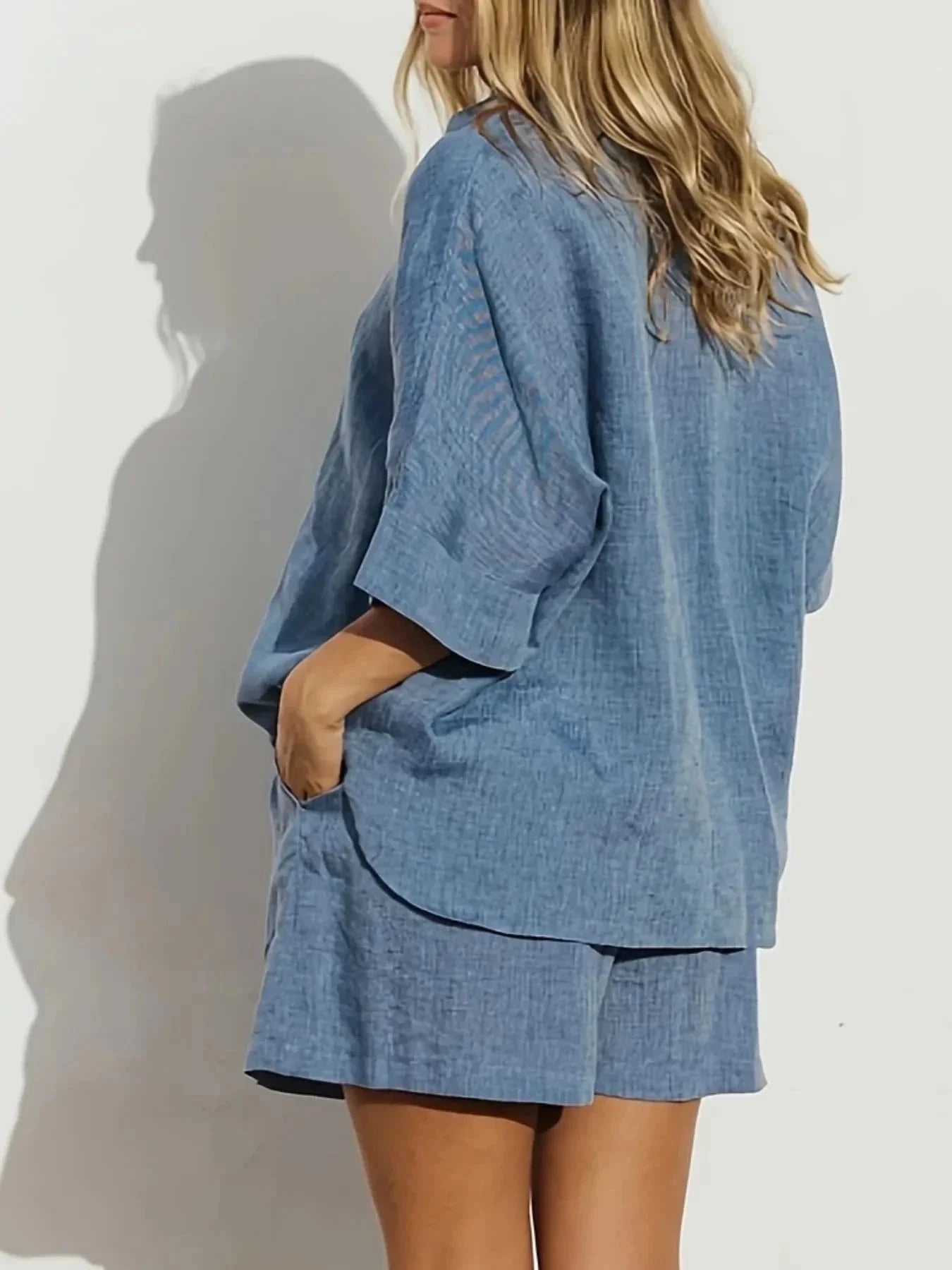 Button - Up Shirt and Shorts Set - VILLA FASHION