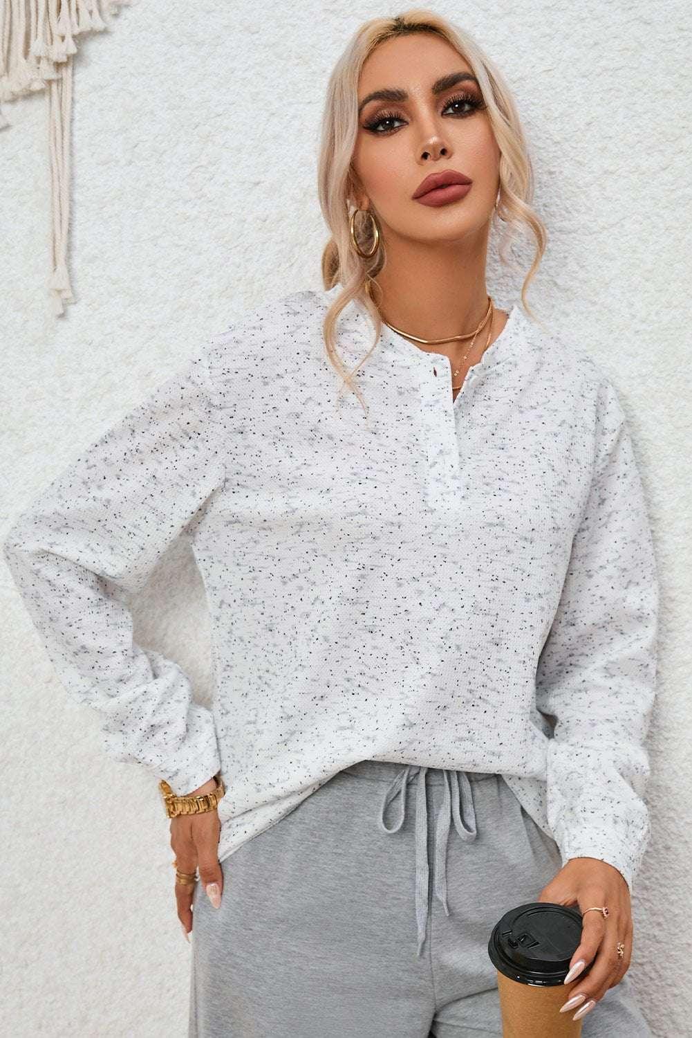 Buttoned Long Sleeve Top - VILLA FASHION