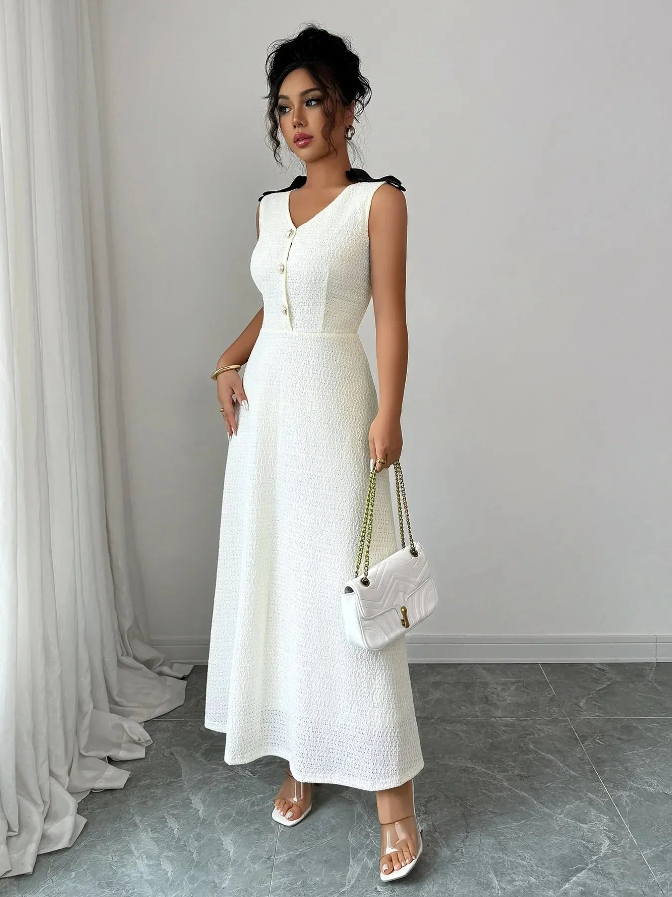 Buttoned Sleeveless Maxi Tank Dress - VILLA FASHION