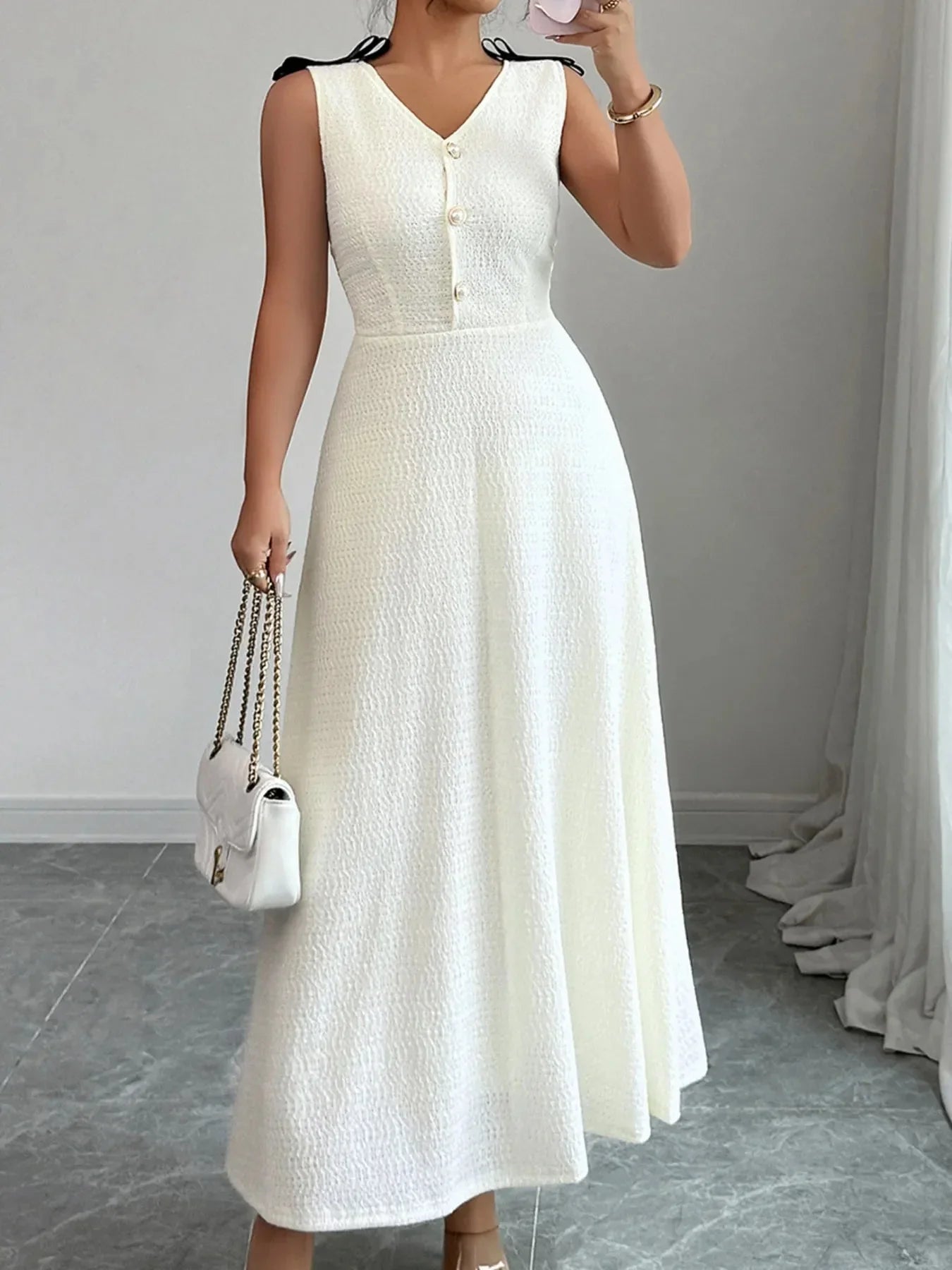 Buttoned Sleeveless Maxi Tank Dress - VILLA FASHION