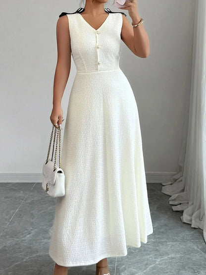 Buttoned Sleeveless Maxi Tank Dress - VILLA FASHION