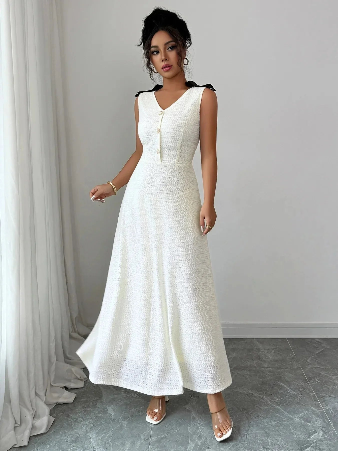 Buttoned Sleeveless Maxi Tank Dress - VILLA FASHION