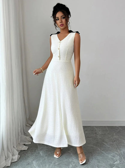 Buttoned Sleeveless Maxi Tank Dress - VILLA FASHION