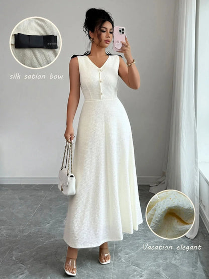 Buttoned Sleeveless Maxi Tank Dress - VILLA FASHION