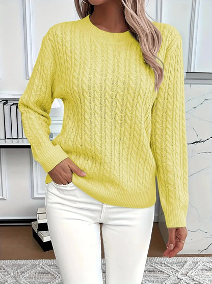 Cable Knit Round Neck Sweater - VILLA FASHION