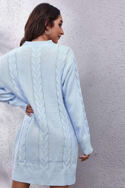 Cable - Knit Round Neck Sweater Dress - VILLA FASHION