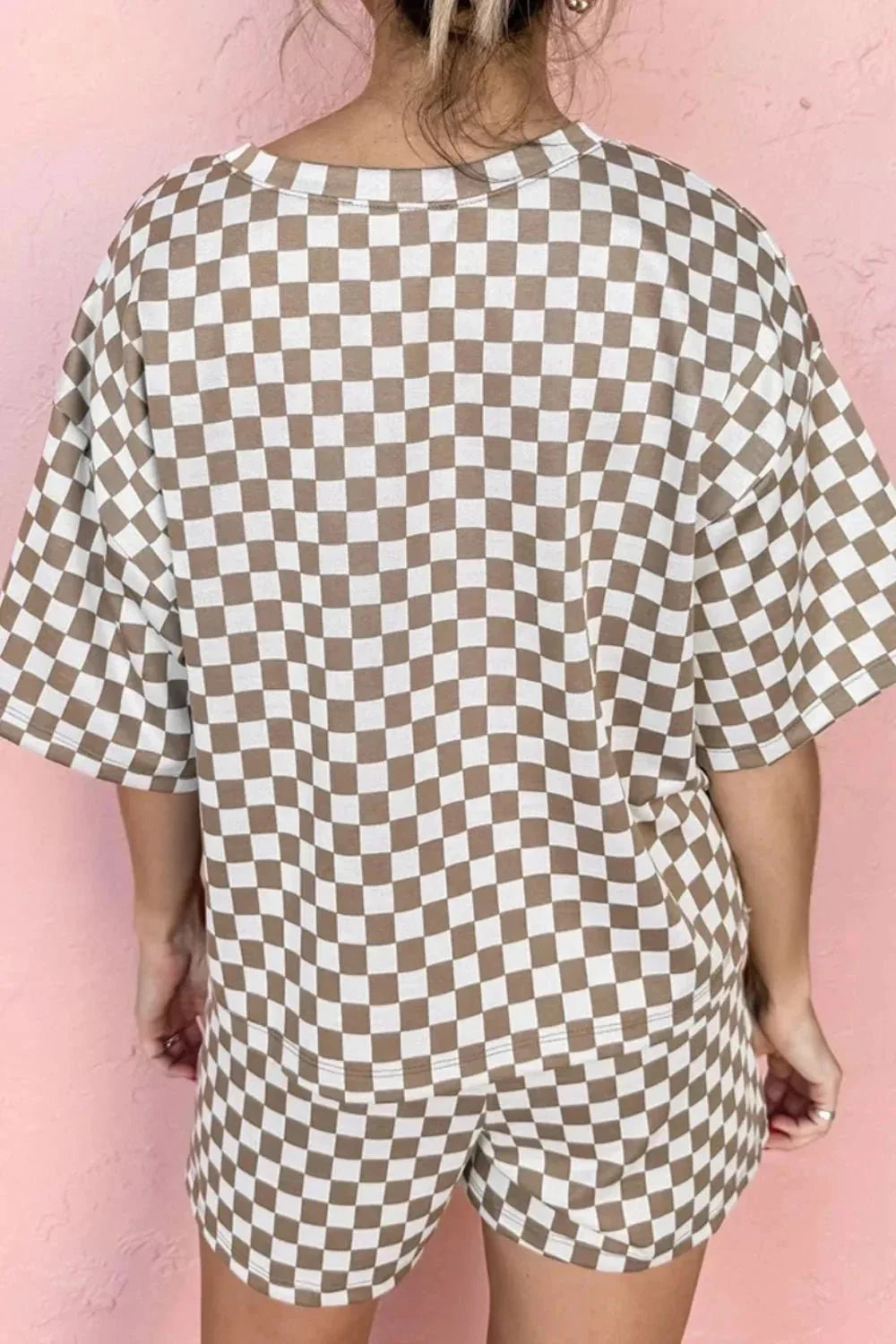 Checkered Round Neck Top and Shorts Set - VILLA FASHION