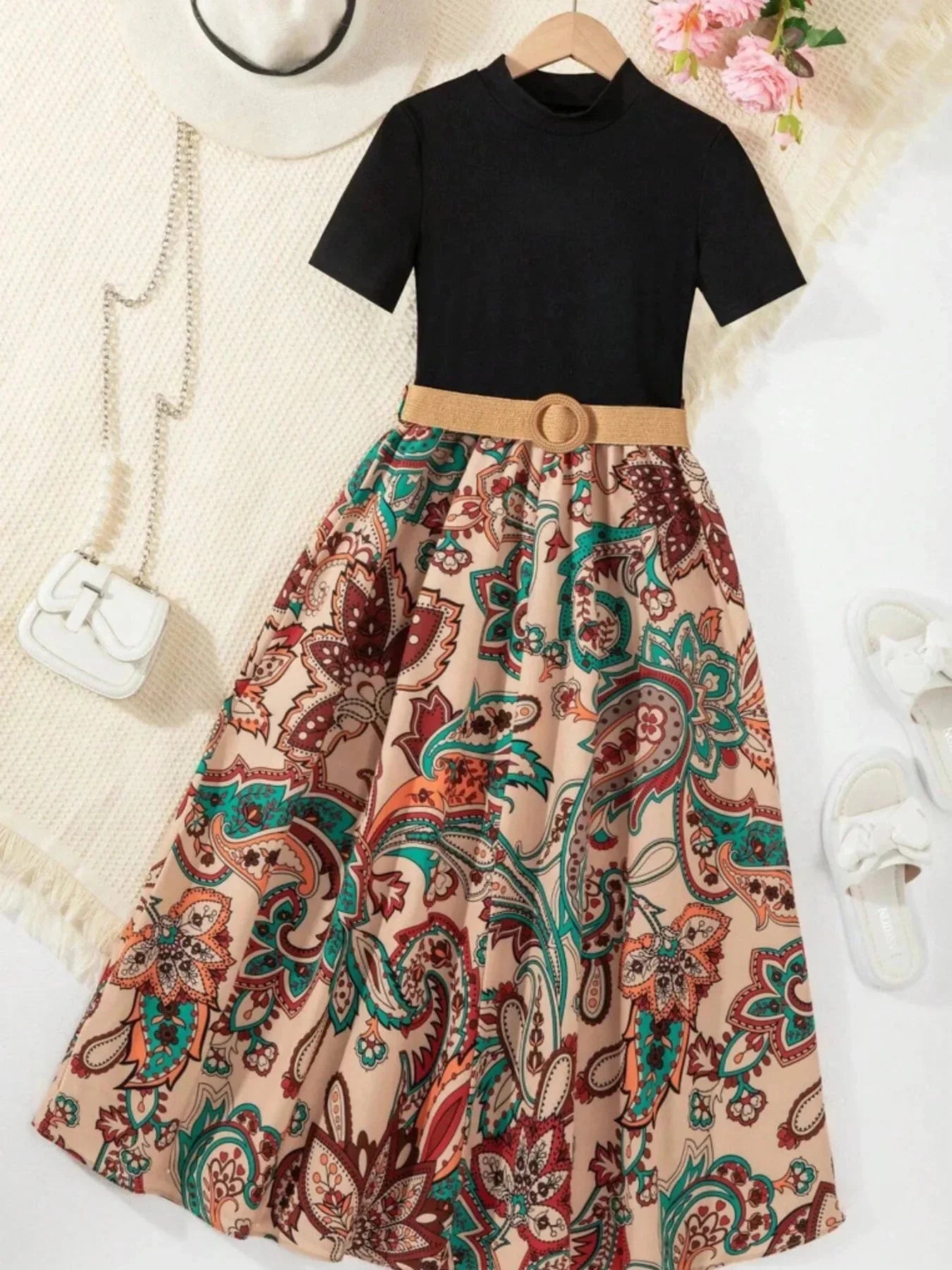 Children's Printed Short Sleeve Dress - VILLA FASHION