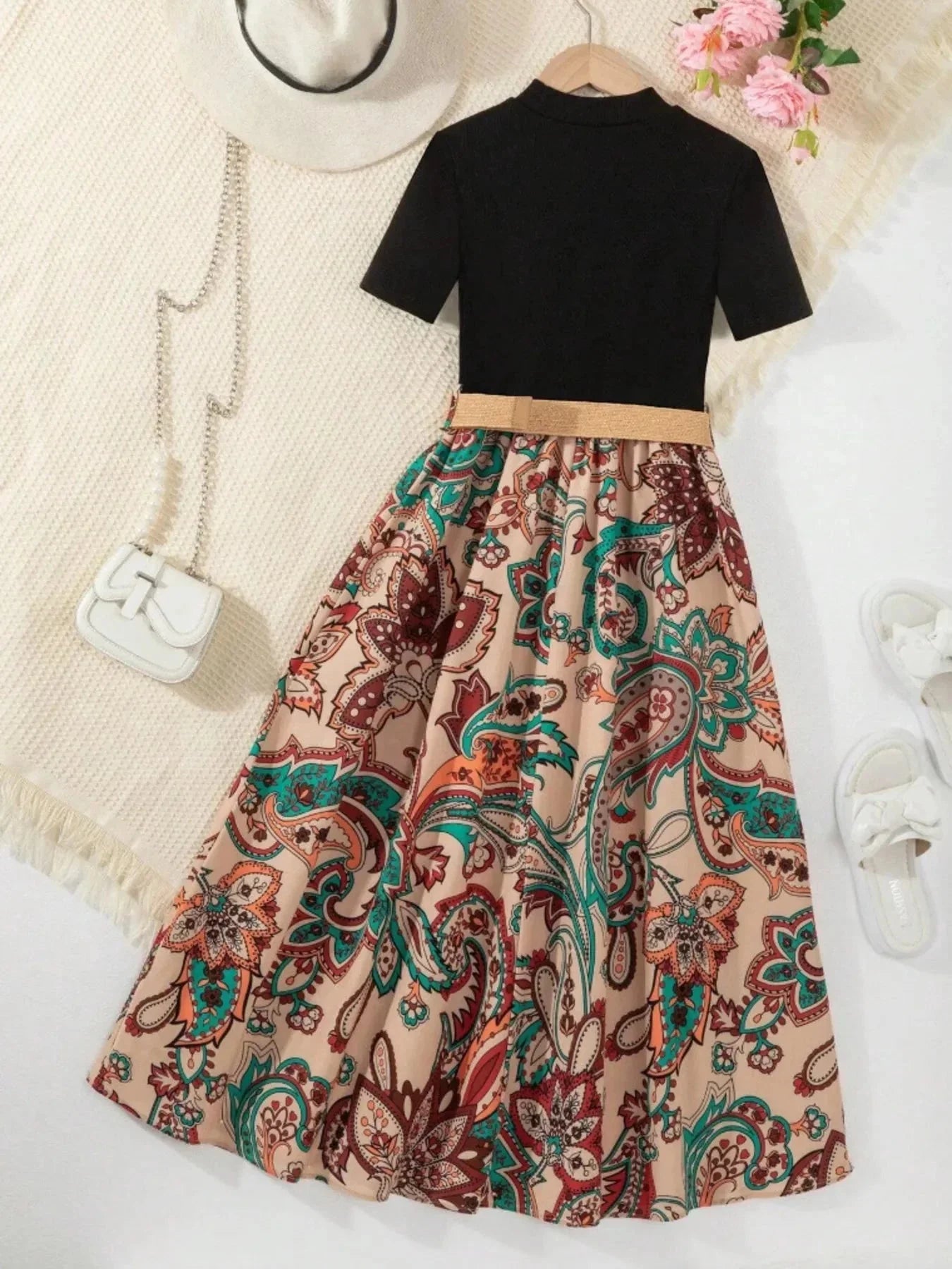 Children's Printed Short Sleeve Dress - VILLA FASHION