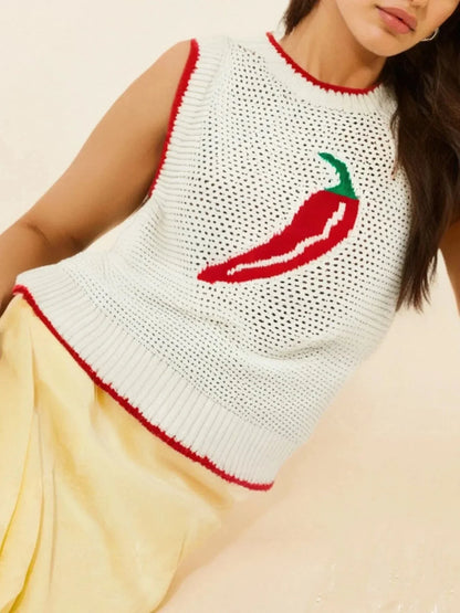 Chili Pepper Crochet Knit Tank Top - VILLA FASHION