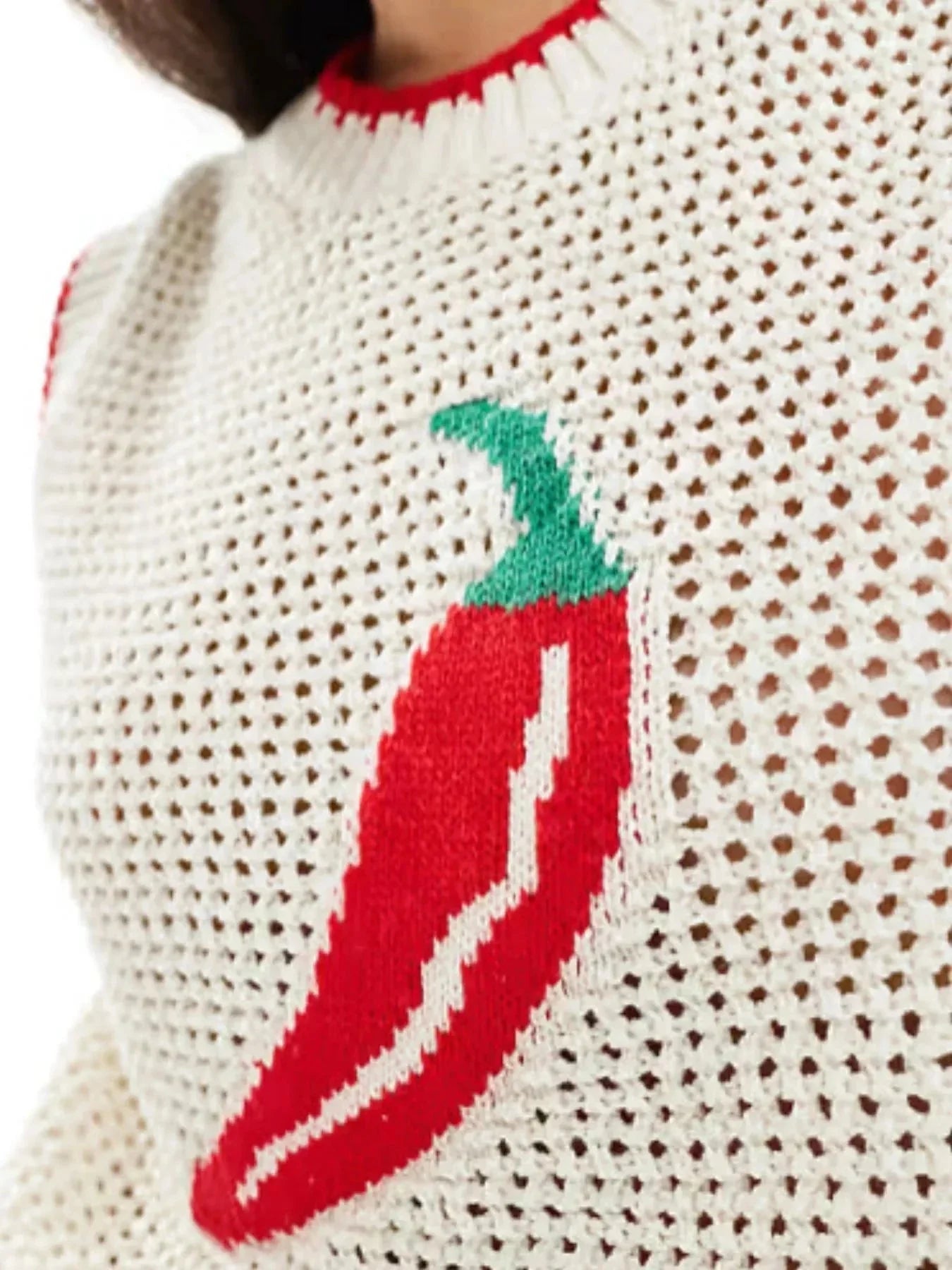 Chili Pepper Crochet Knit Tank Top - VILLA FASHION