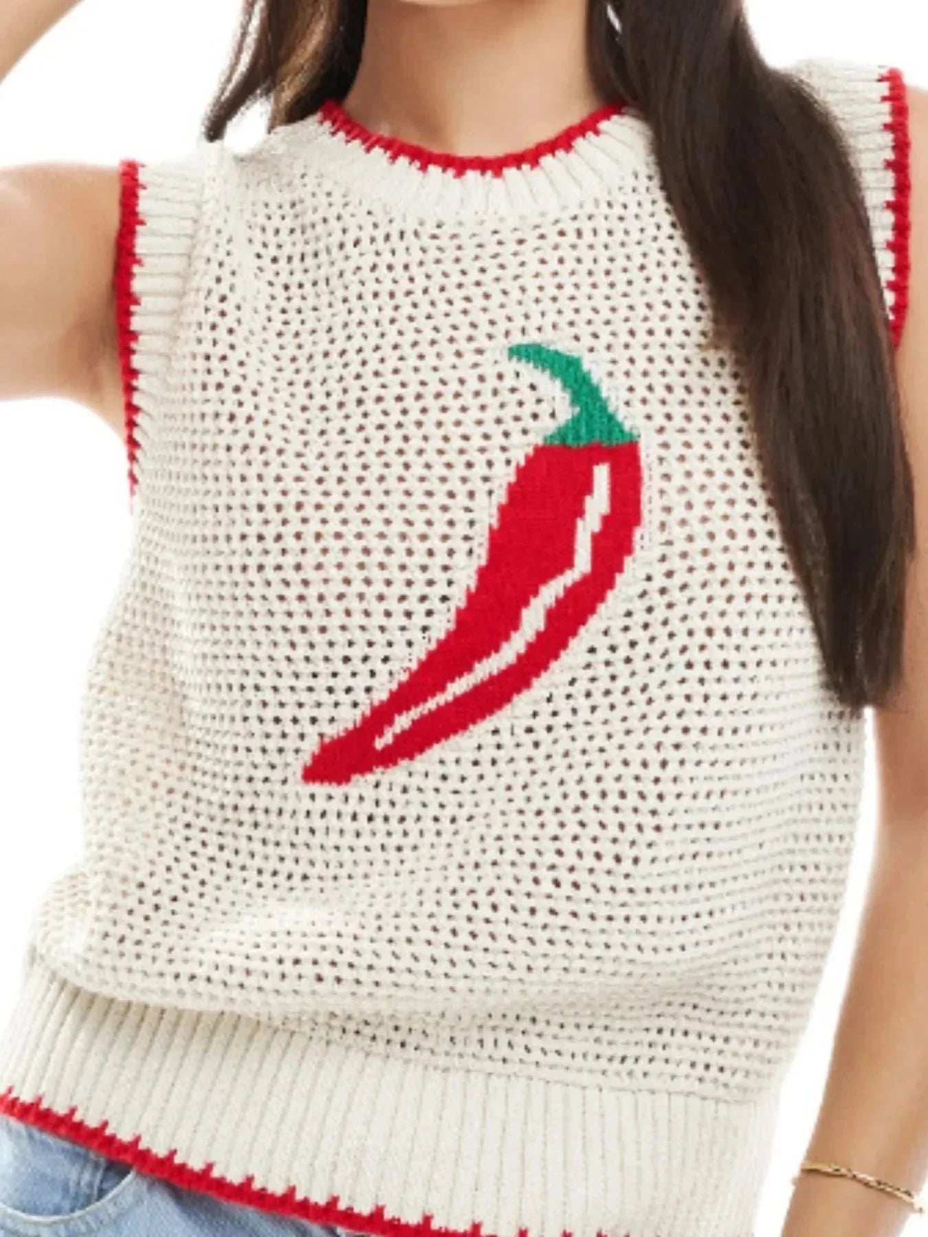 Chili Pepper Crochet Knit Tank Top - VILLA FASHION