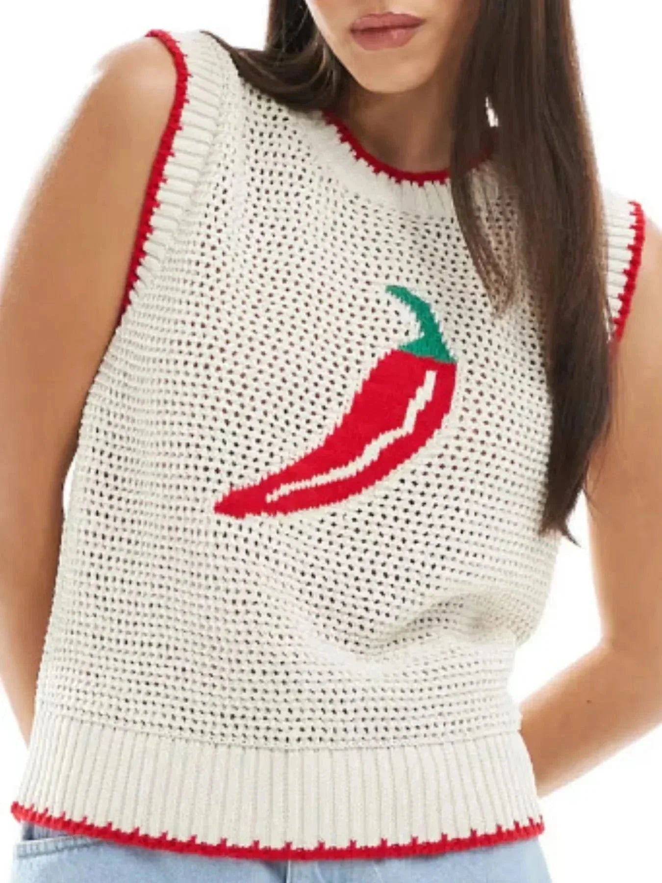 Chili Pepper Crochet Knit Tank Top - VILLA FASHION