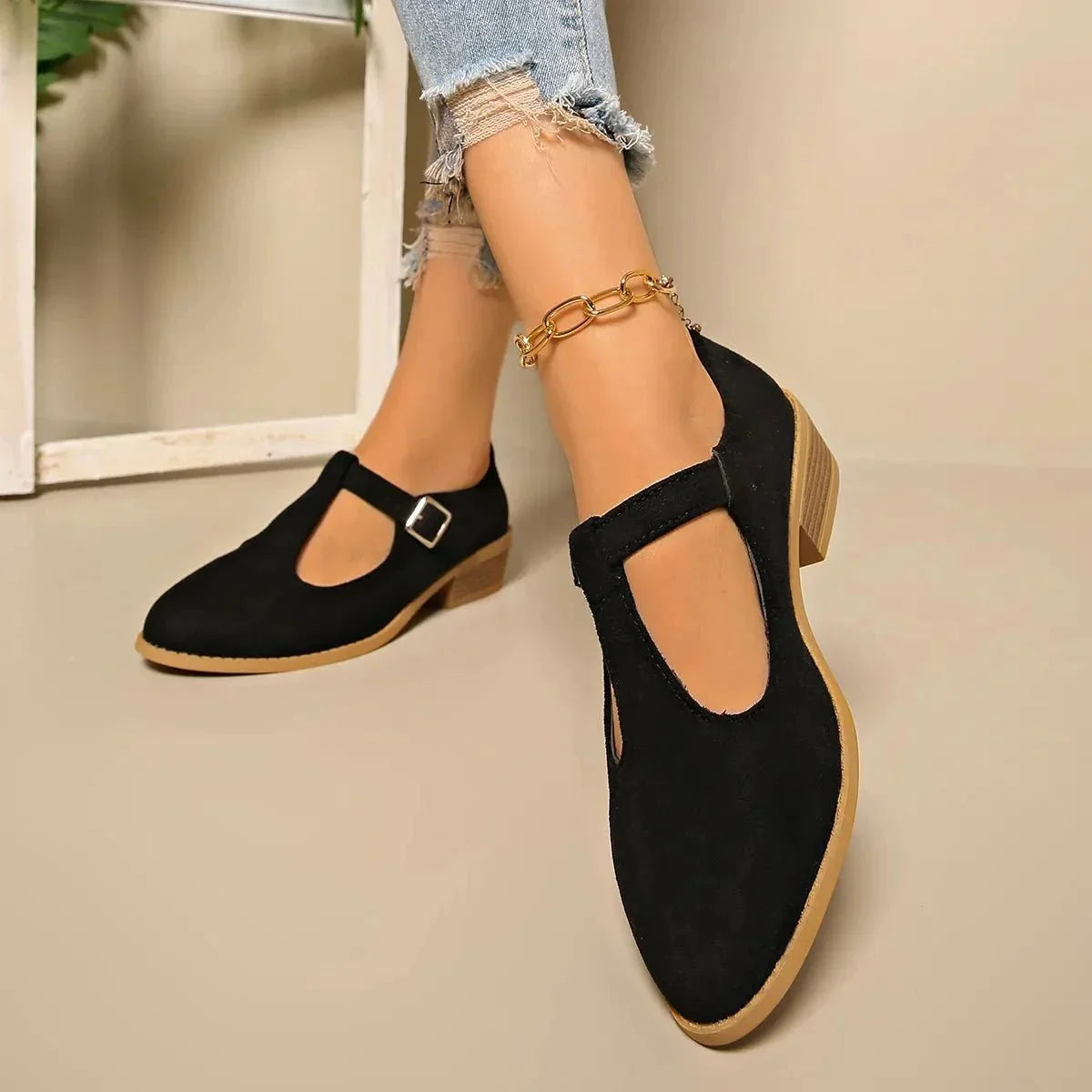 Classic Suede Block Heel Slip - Ons - VILLA FASHION